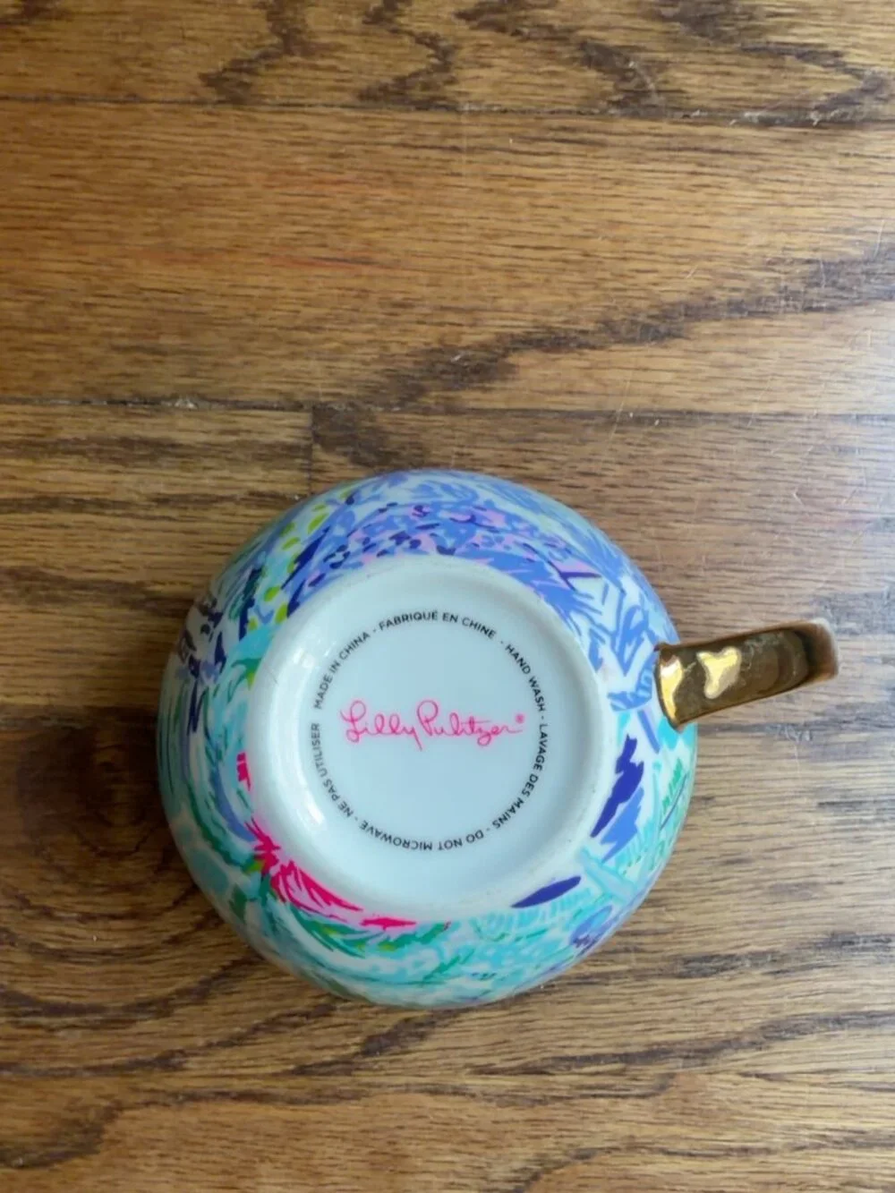Lilly Pulitzer Tropical Floral Ceramic Mug Gold Handle